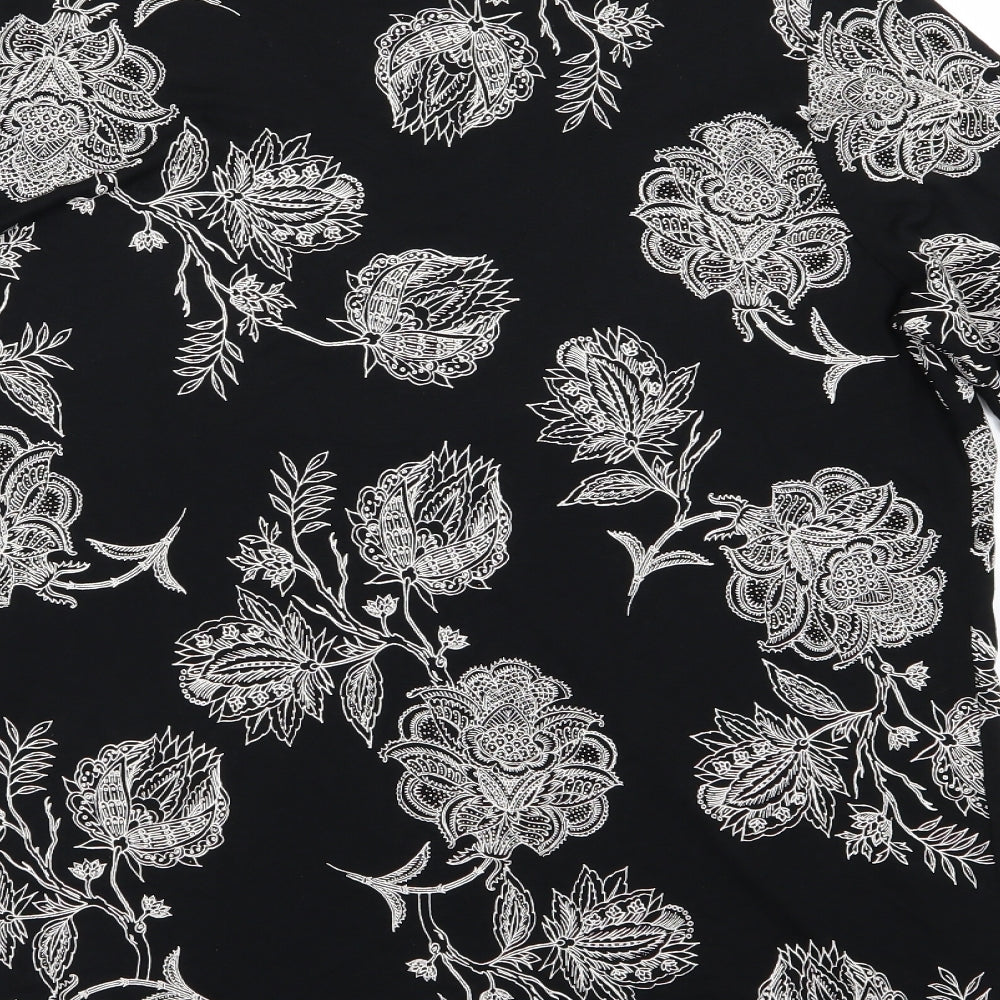 Marks and Spencer Womens Black Floral Jersey Basic T-Shirt Size 16