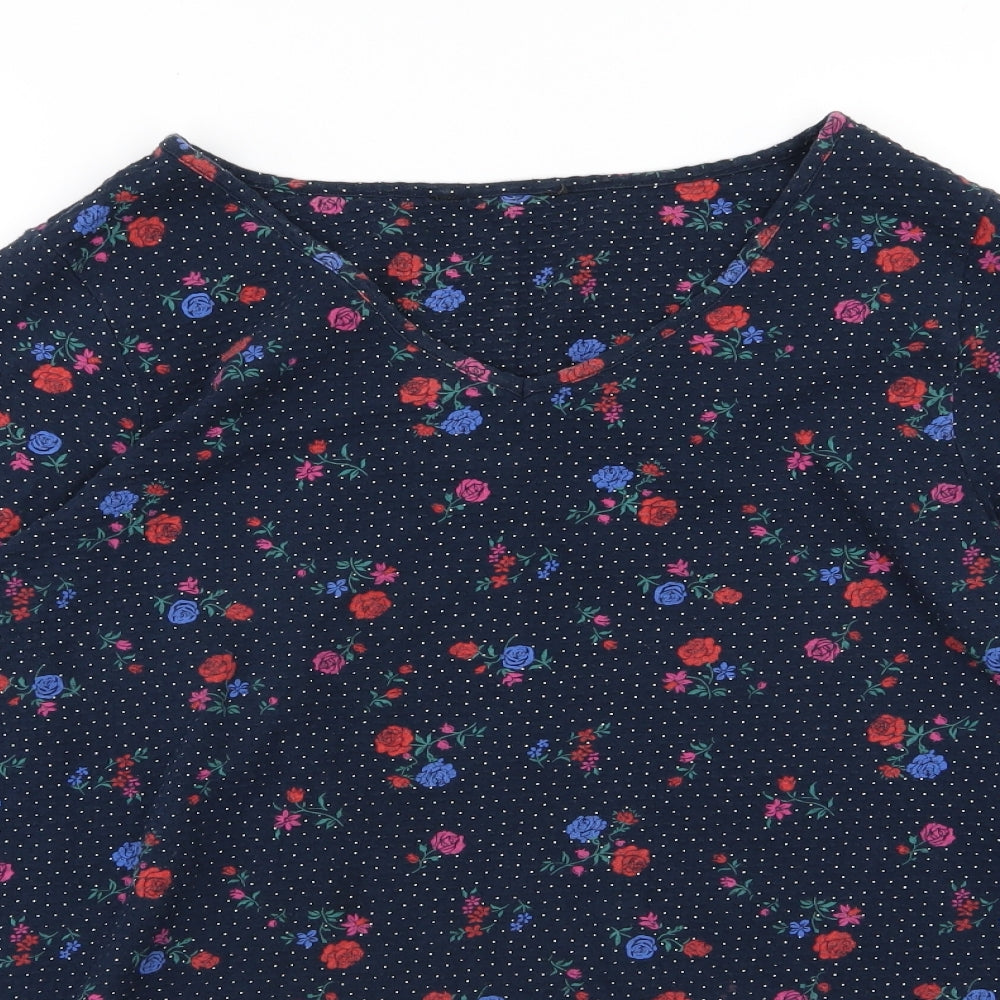 Evans Womens Blue Polka Dot Jersey Pullover Sweatshirt Size 18  - Floral