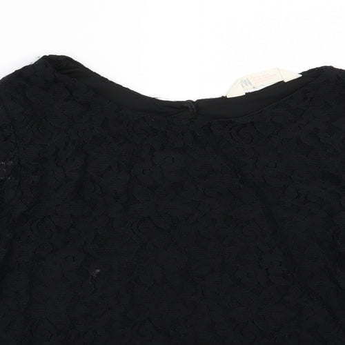 H&M Girls Black Floral  Basic T-Shirt Size 14 Years