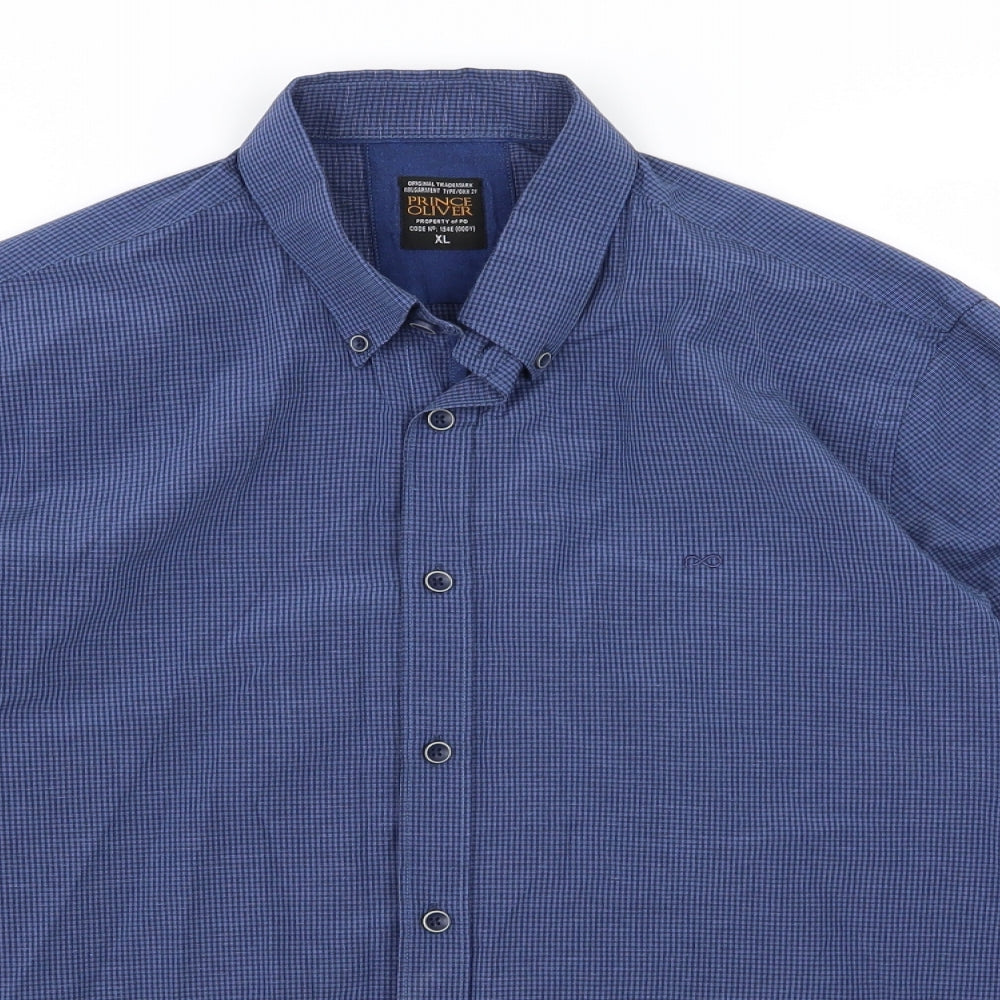 Prince Oliver Mens Blue Striped Woven  Button-Up Size XL