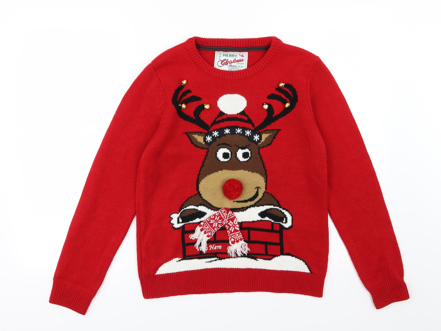 Primark Boys Red  Knit Pullover Jumper Size 11-12 Years  - Christmas