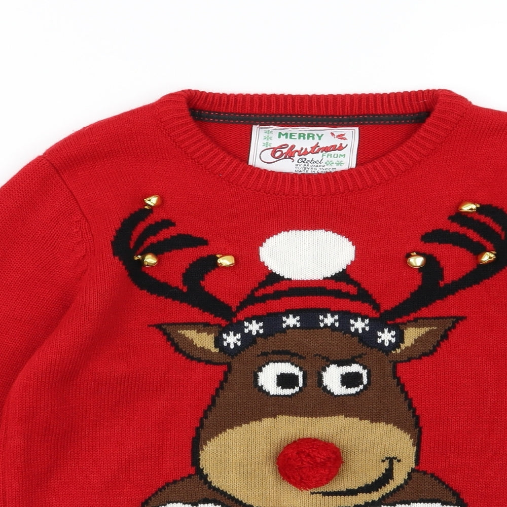 Primark Boys Red  Knit Pullover Jumper Size 11-12 Years  - Christmas