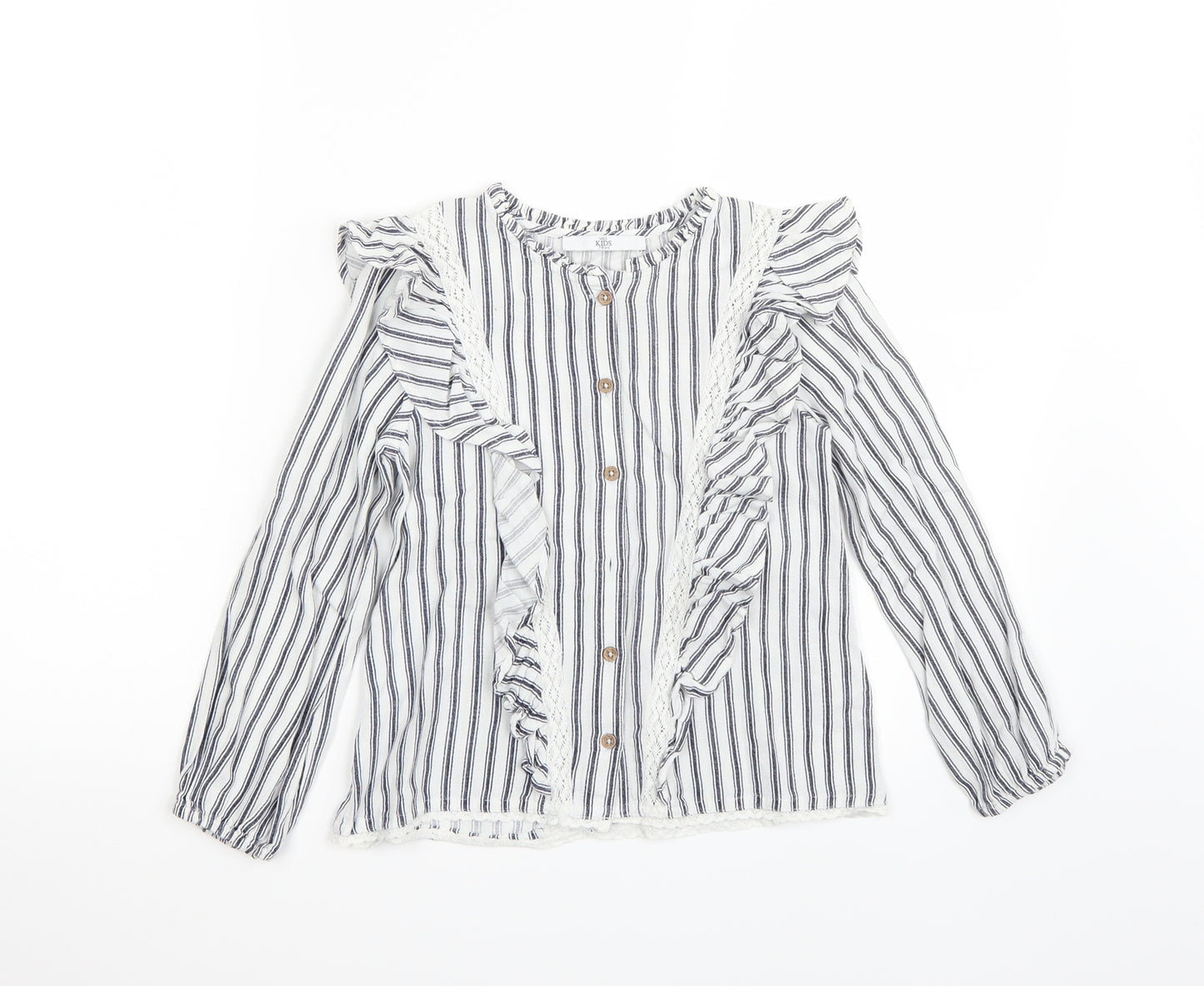 Marks and Spencer Girls White Striped  Basic Button-Up Size 7-8 Years