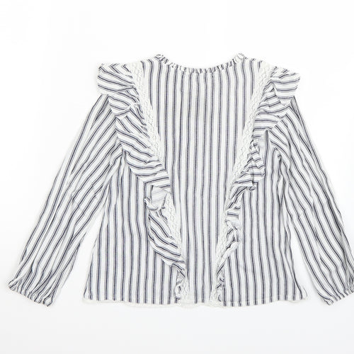 Marks and Spencer Girls White Striped  Basic Button-Up Size 7-8 Years