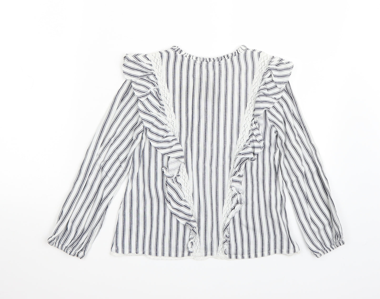 Marks and Spencer Girls White Striped  Basic Button-Up Size 7-8 Years
