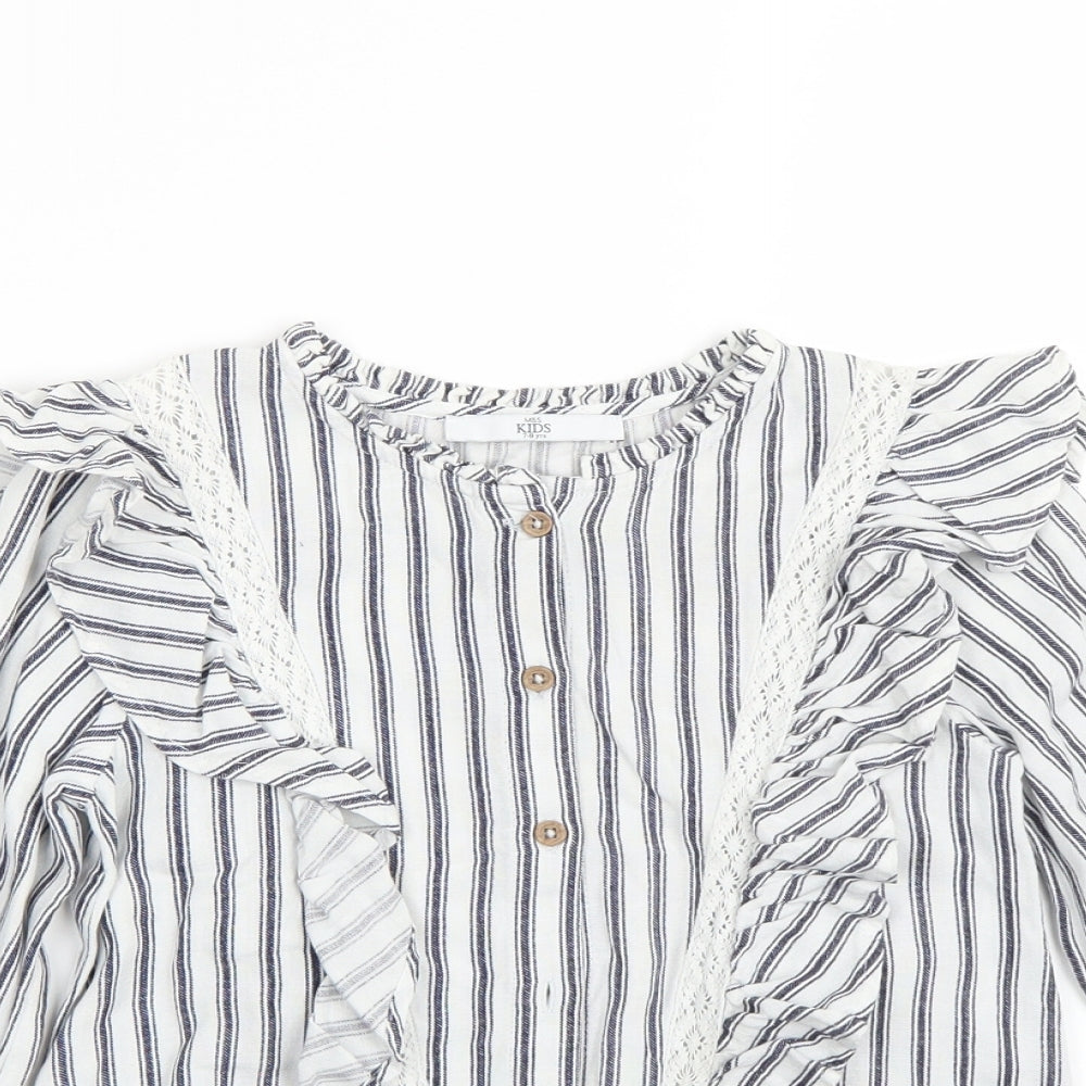 Marks and Spencer Girls White Striped  Basic Button-Up Size 7-8 Years