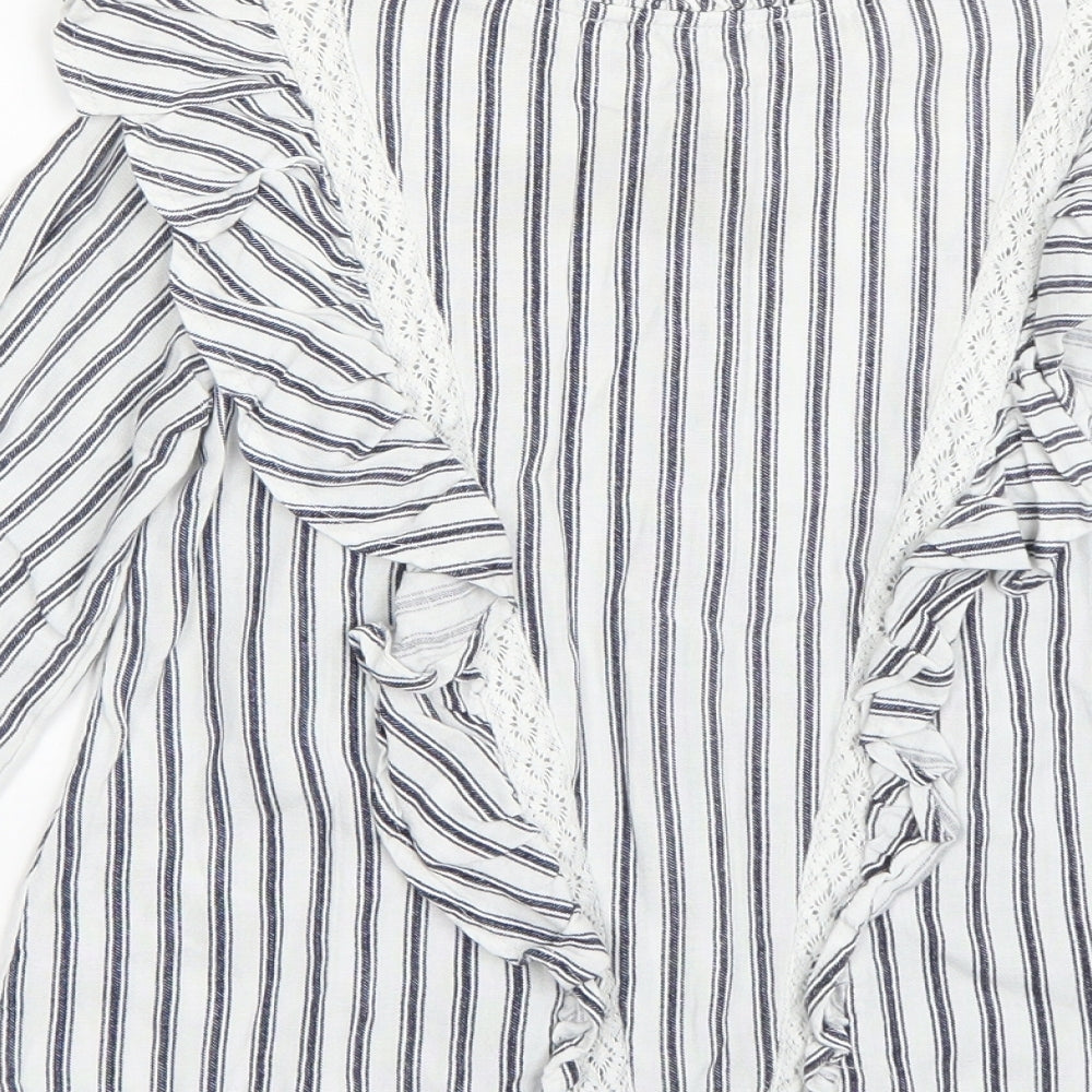 Marks and Spencer Girls White Striped  Basic Button-Up Size 7-8 Years