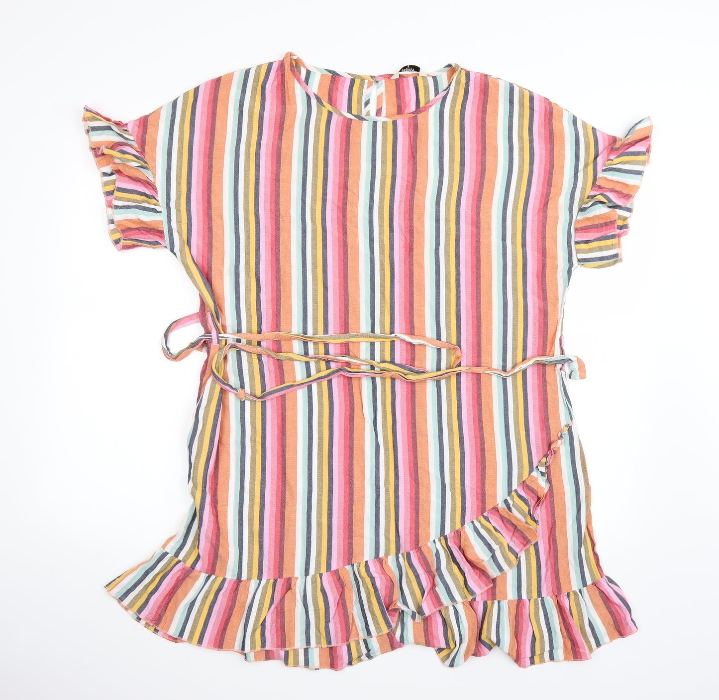 Papaya Womens Pink Striped  Basic T-Shirt Size 14