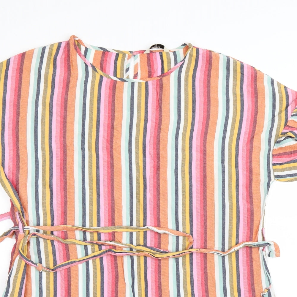 Papaya Womens Pink Striped  Basic T-Shirt Size 14