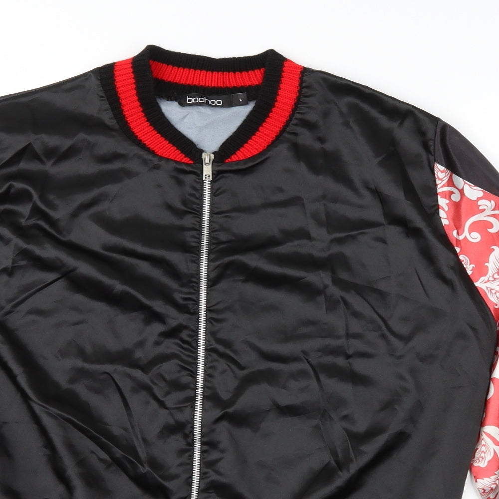 Boohoo Womens Black Floral Satin Jacket  Size L