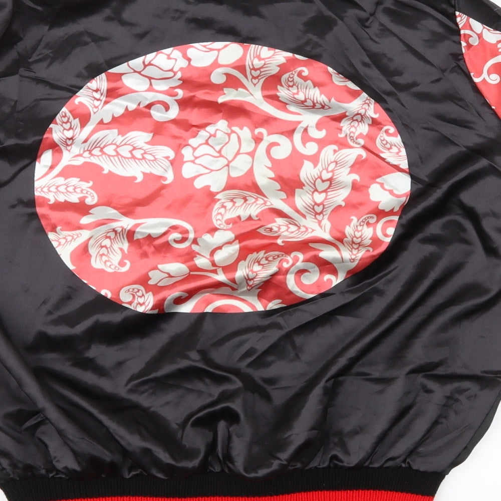 Boohoo Womens Black Floral Satin Jacket  Size L