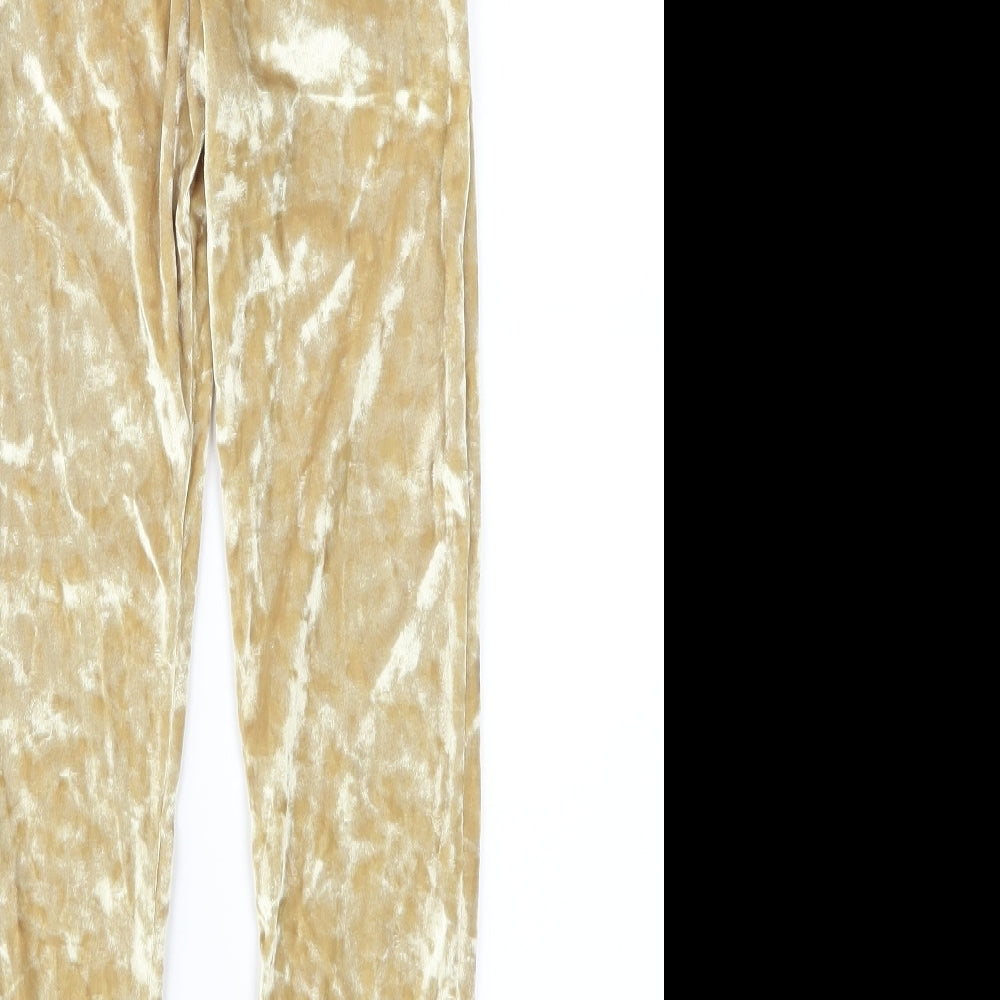 Preworn Girls Gold  Velour Jegging Trousers Size 7-8 Years