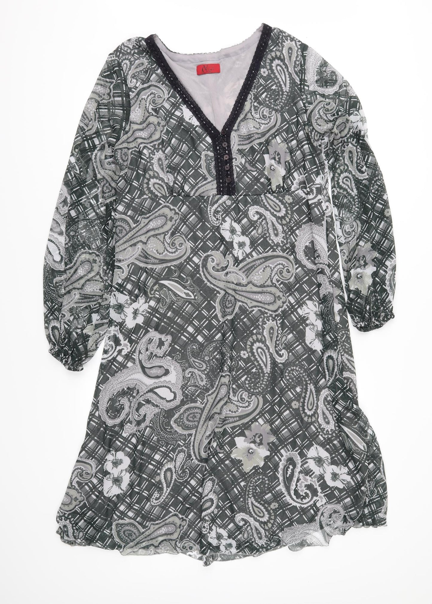 VIVIEN CARON Womens Grey Paisley Chiffon Fit & Flare  Size 18
