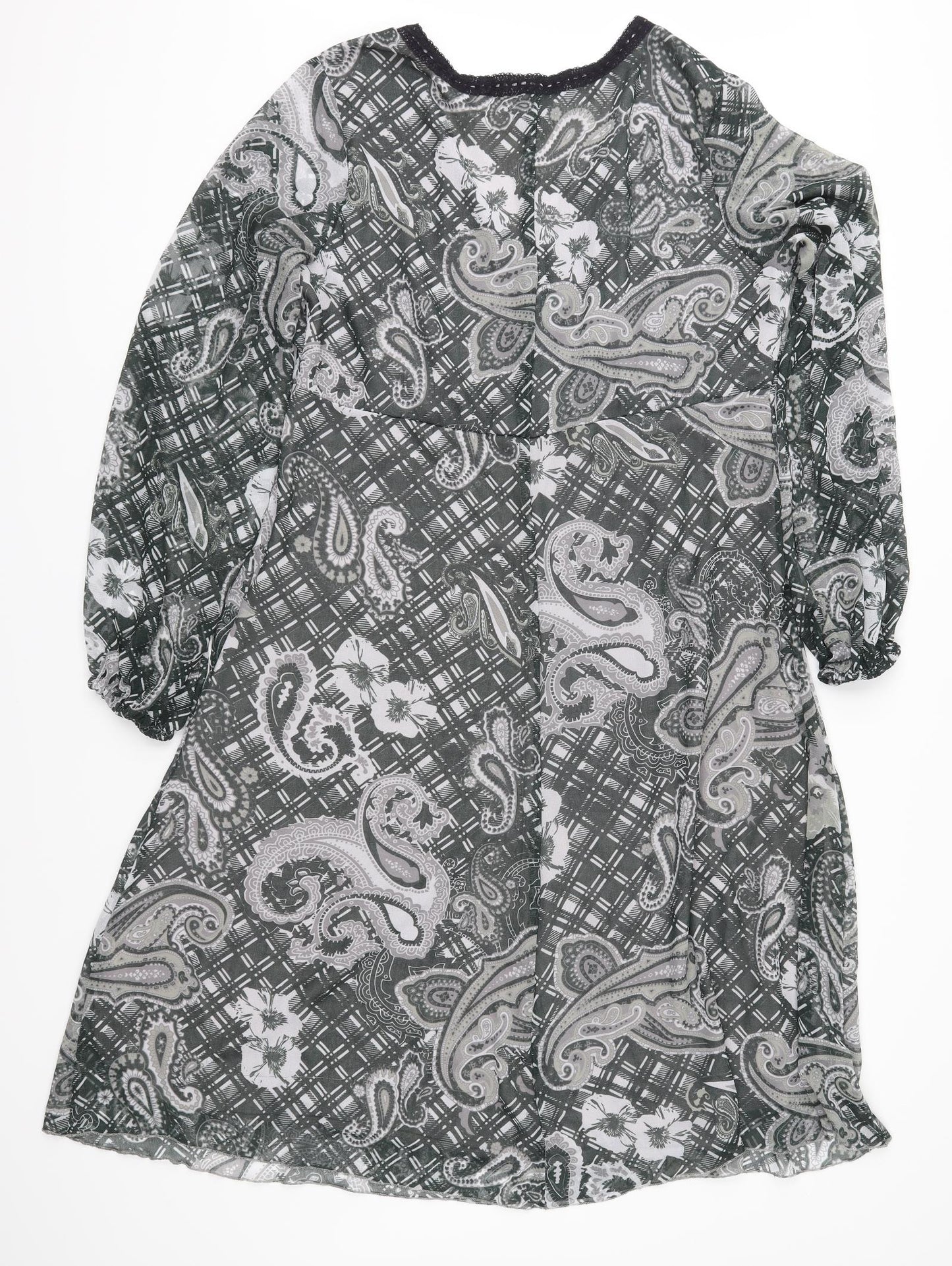 VIVIEN CARON Womens Grey Paisley Chiffon Fit & Flare  Size 18