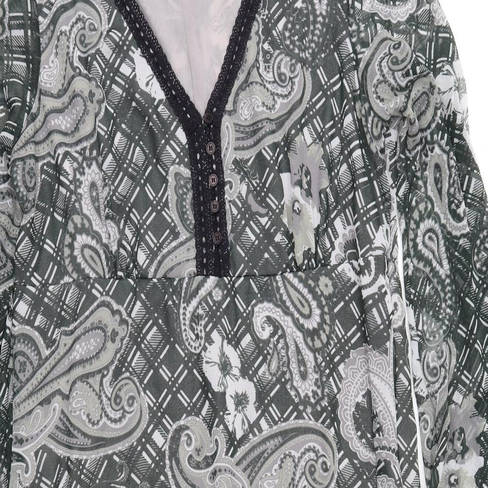 VIVIEN CARON Womens Grey Paisley Chiffon Fit & Flare  Size 18