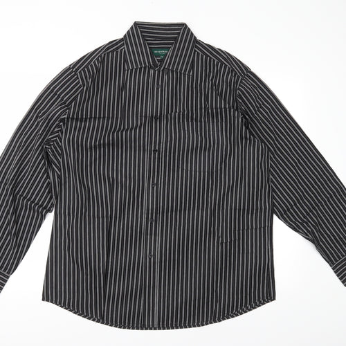 Greenwoods Mens Black Striped   Button-Up Size 16.5