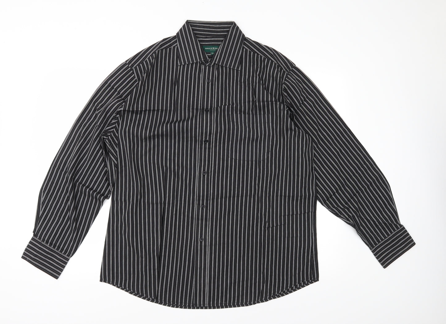 Greenwoods Mens Black Striped   Button-Up Size 16.5