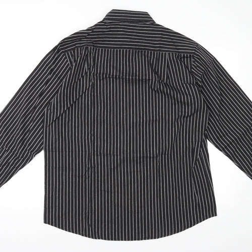 Greenwoods Mens Black Striped   Button-Up Size 16.5