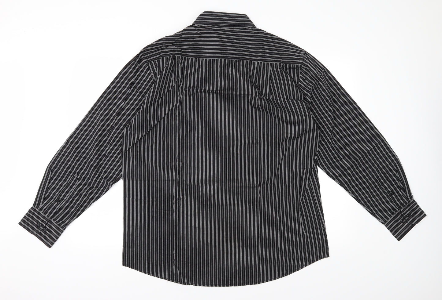 Greenwoods Mens Black Striped   Button-Up Size 16.5