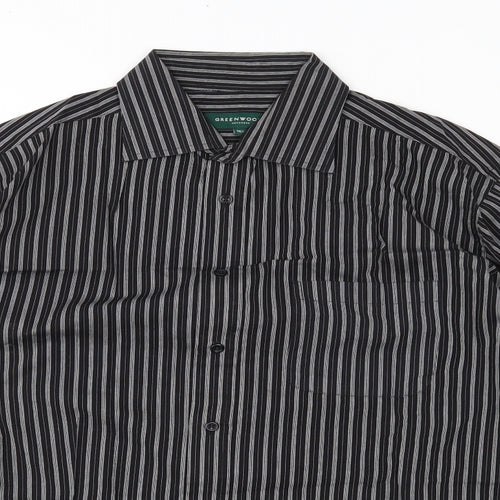 Greenwoods Mens Black Striped   Button-Up Size 16.5