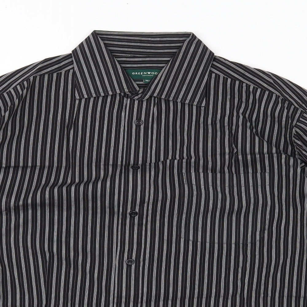 Greenwoods Mens Black Striped   Button-Up Size 16.5