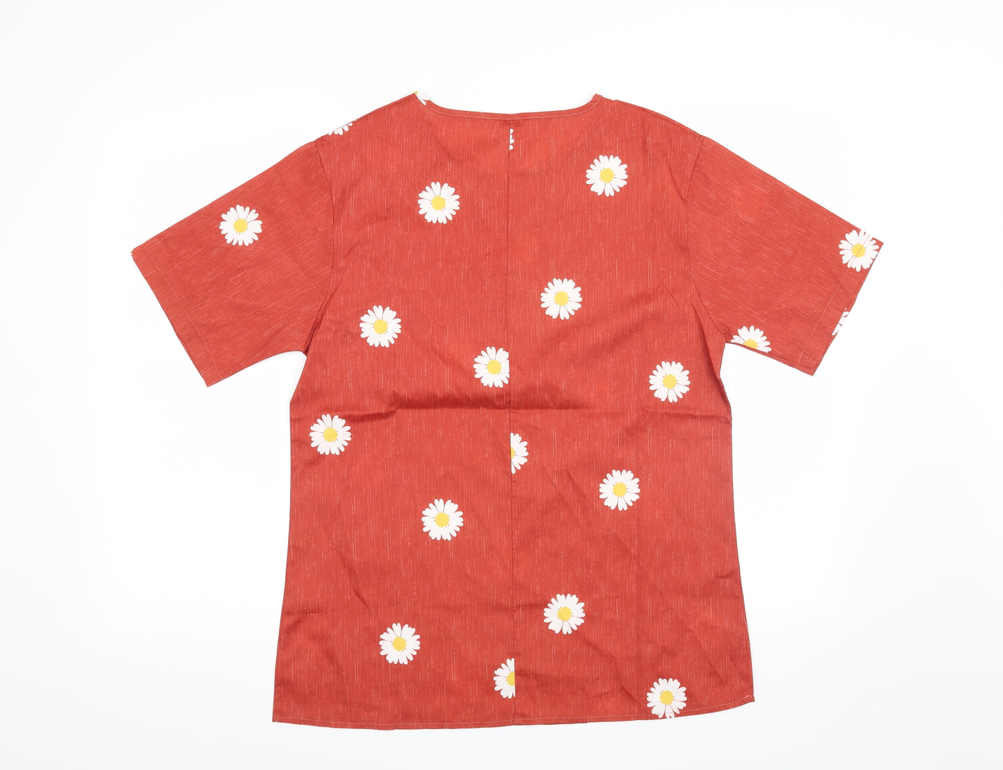 Preworn Womens Orange Floral  Basic Blouse Size S