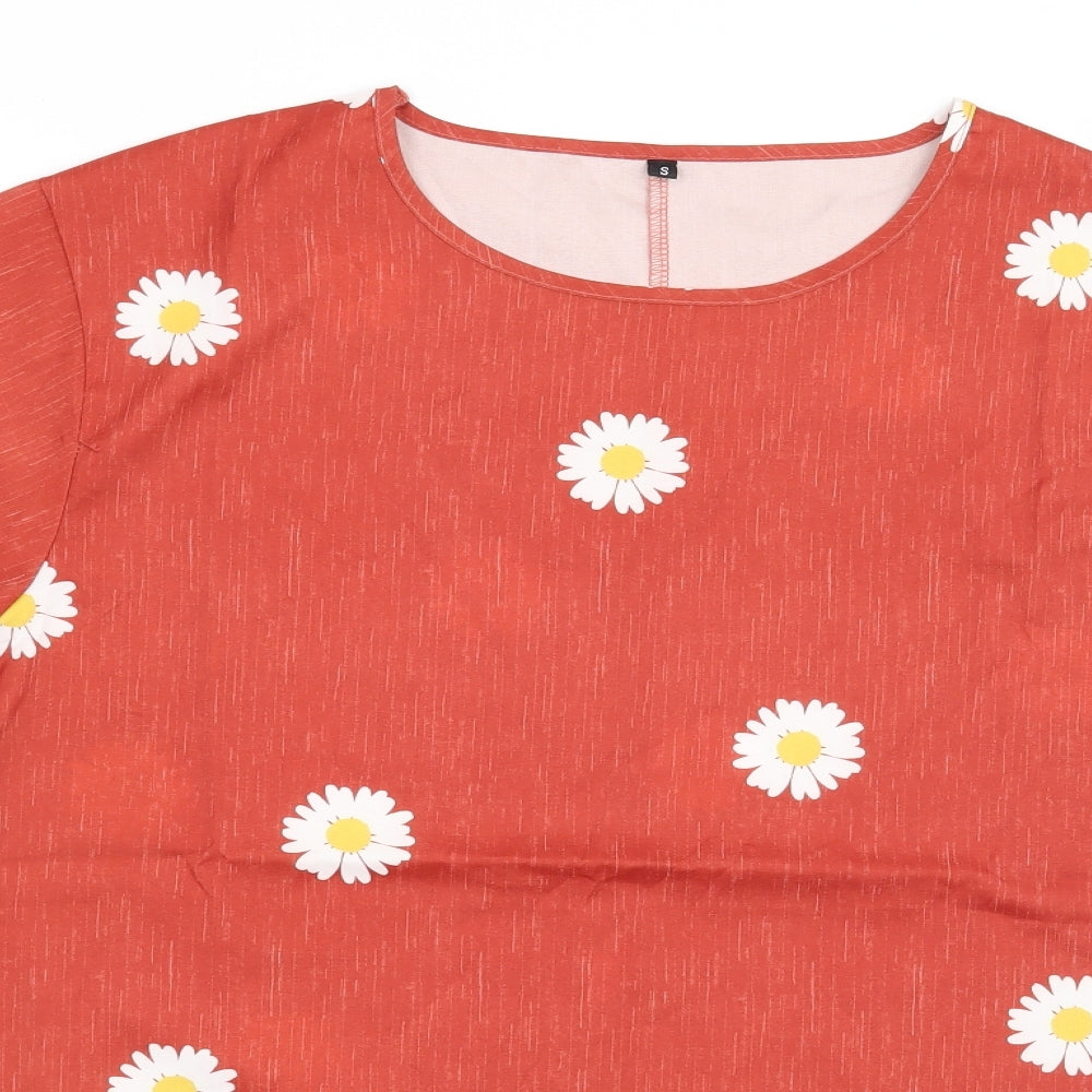 Preworn Womens Orange Floral  Basic Blouse Size S