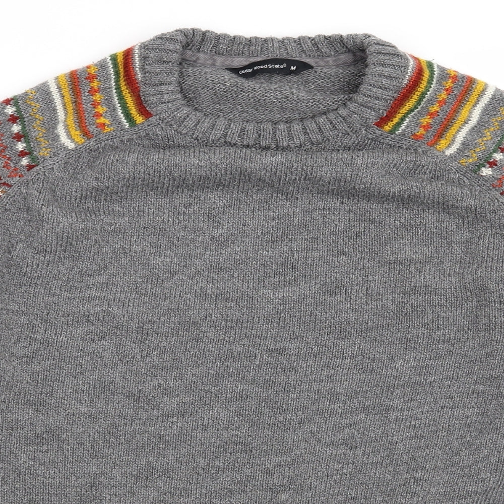 Cedar Wood State Mens Grey Striped  Pullover Jumper Size M