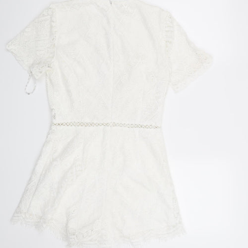Missguided Womens White Geometric  Playsuit One-Piece Size 12