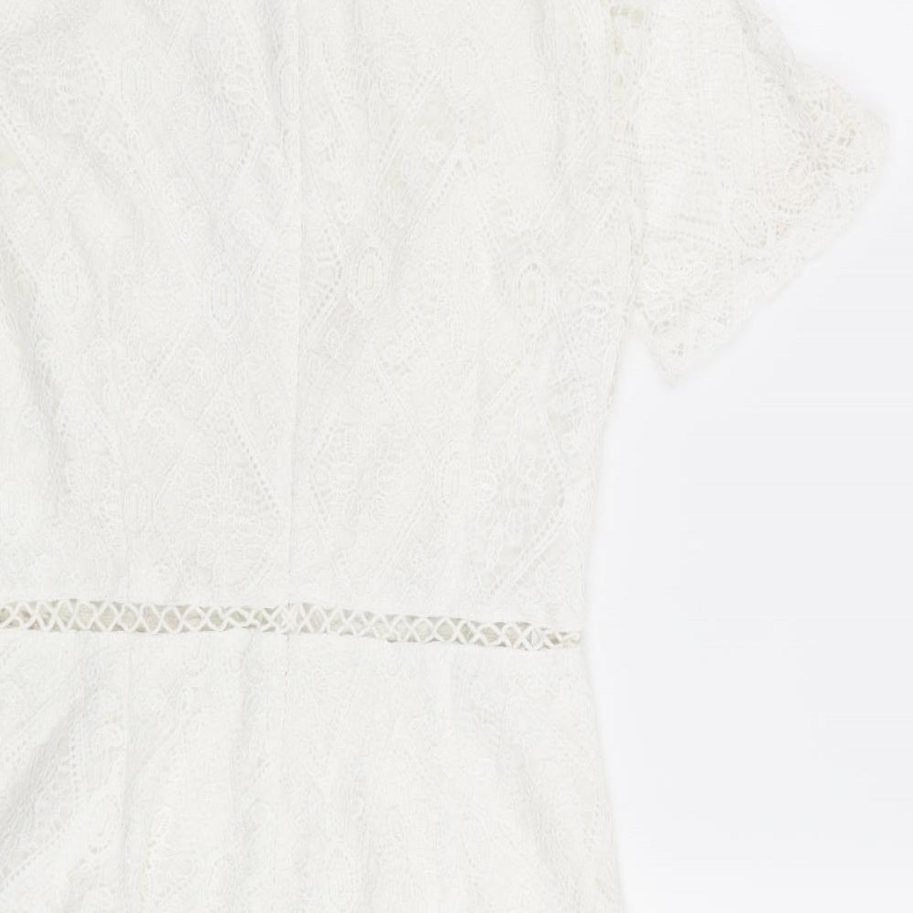 Missguided Womens White Geometric  Playsuit One-Piece Size 12
