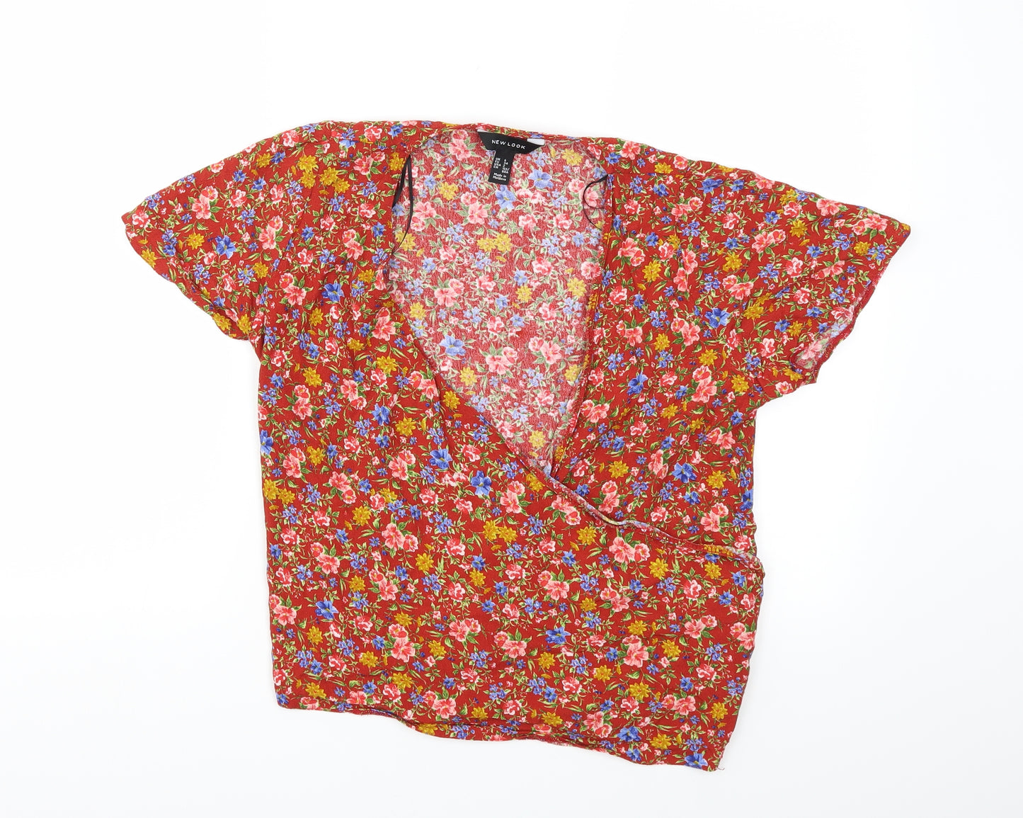 New Look Womens Red Floral  Basic Blouse Size 6