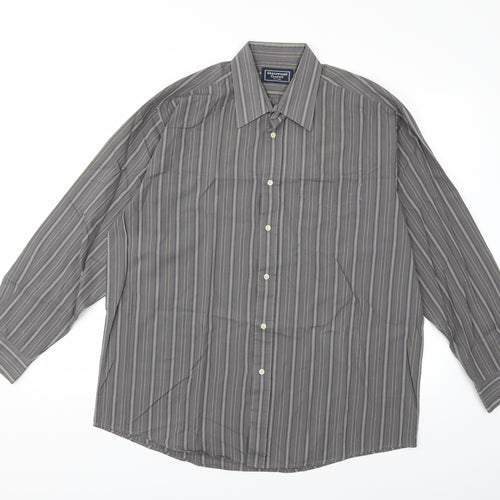 Greenwoods Mens Grey Striped   Dress Shirt Size 16.5