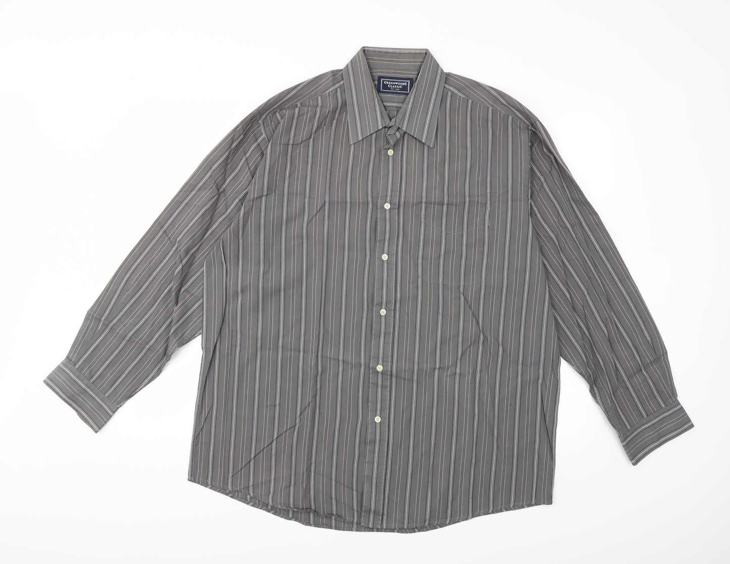 Greenwoods Mens Grey Striped   Dress Shirt Size 16.5