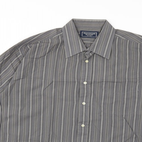 Greenwoods Mens Grey Striped   Dress Shirt Size 16.5