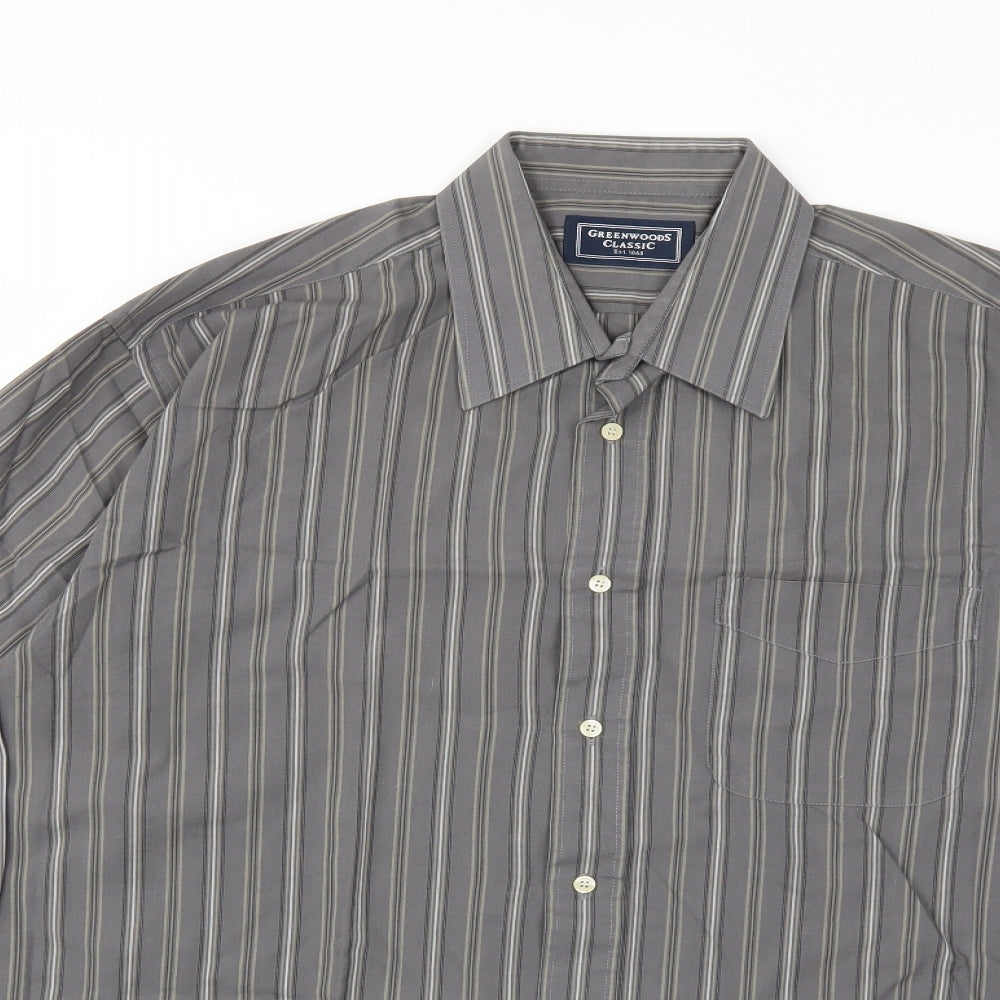 Greenwoods Mens Grey Striped   Dress Shirt Size 16.5