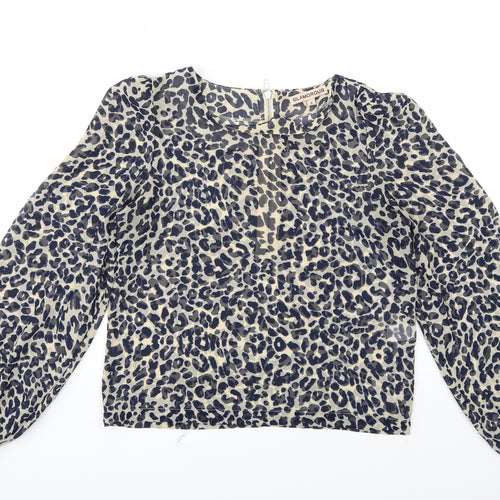 Glamorous Womens Blue Animal Print  Basic Blouse Size 8