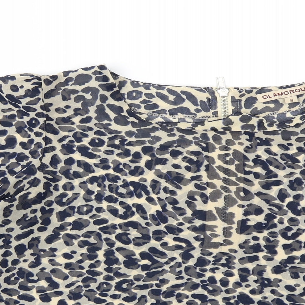 Glamorous Womens Blue Animal Print  Basic Blouse Size 8