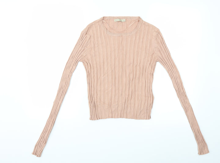 Bershka Womens Pink Knit Pullover Jumper Size L