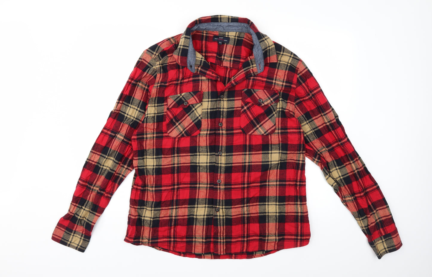 Easy Mens Red Check   Button-Up Size 2XL