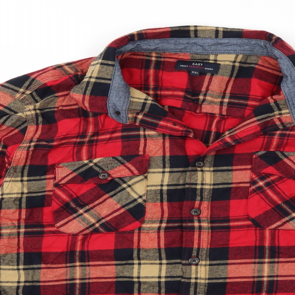 Easy Mens Red Check   Button-Up Size 2XL