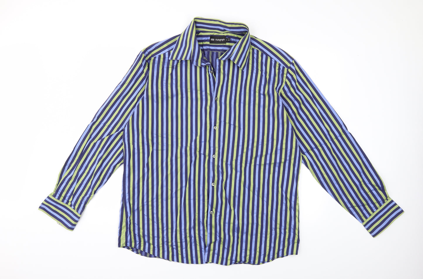 Autograph Mens Blue Striped   Dress Shirt Size 17.5
