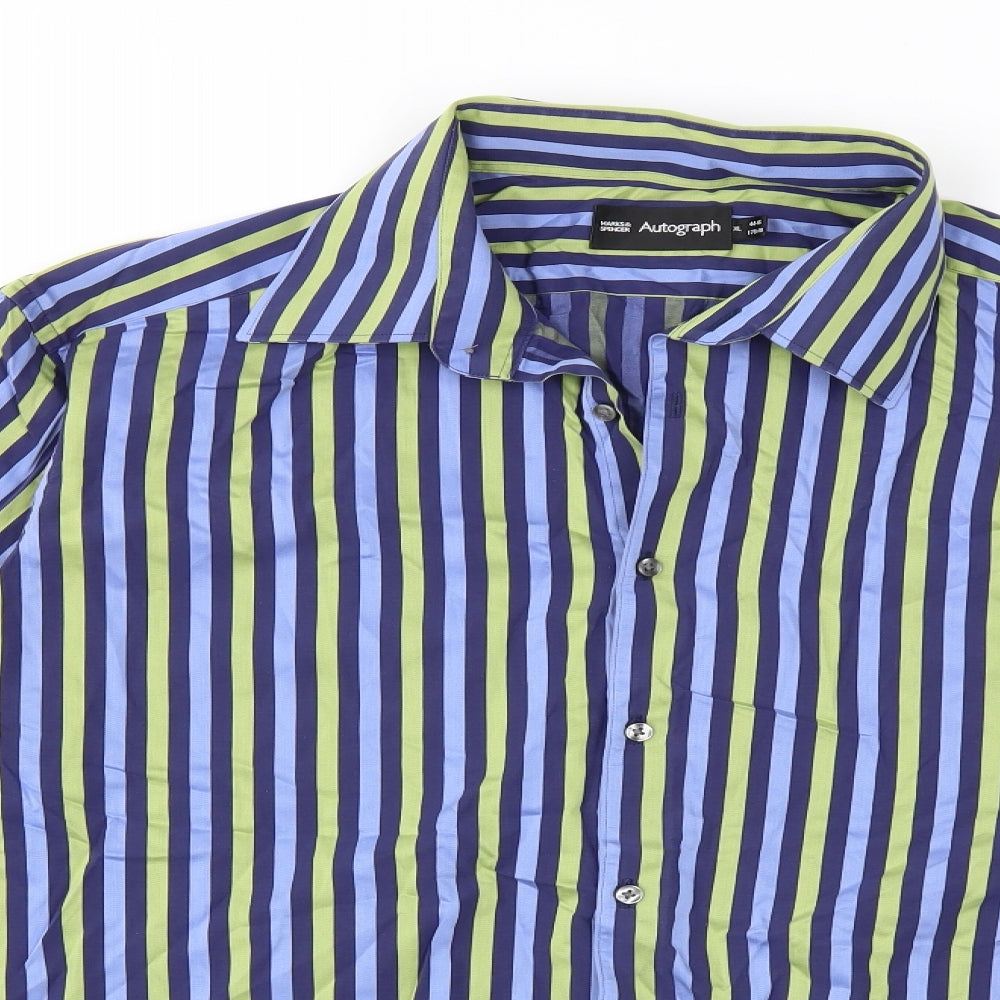 Autograph Mens Blue Striped   Dress Shirt Size 17.5