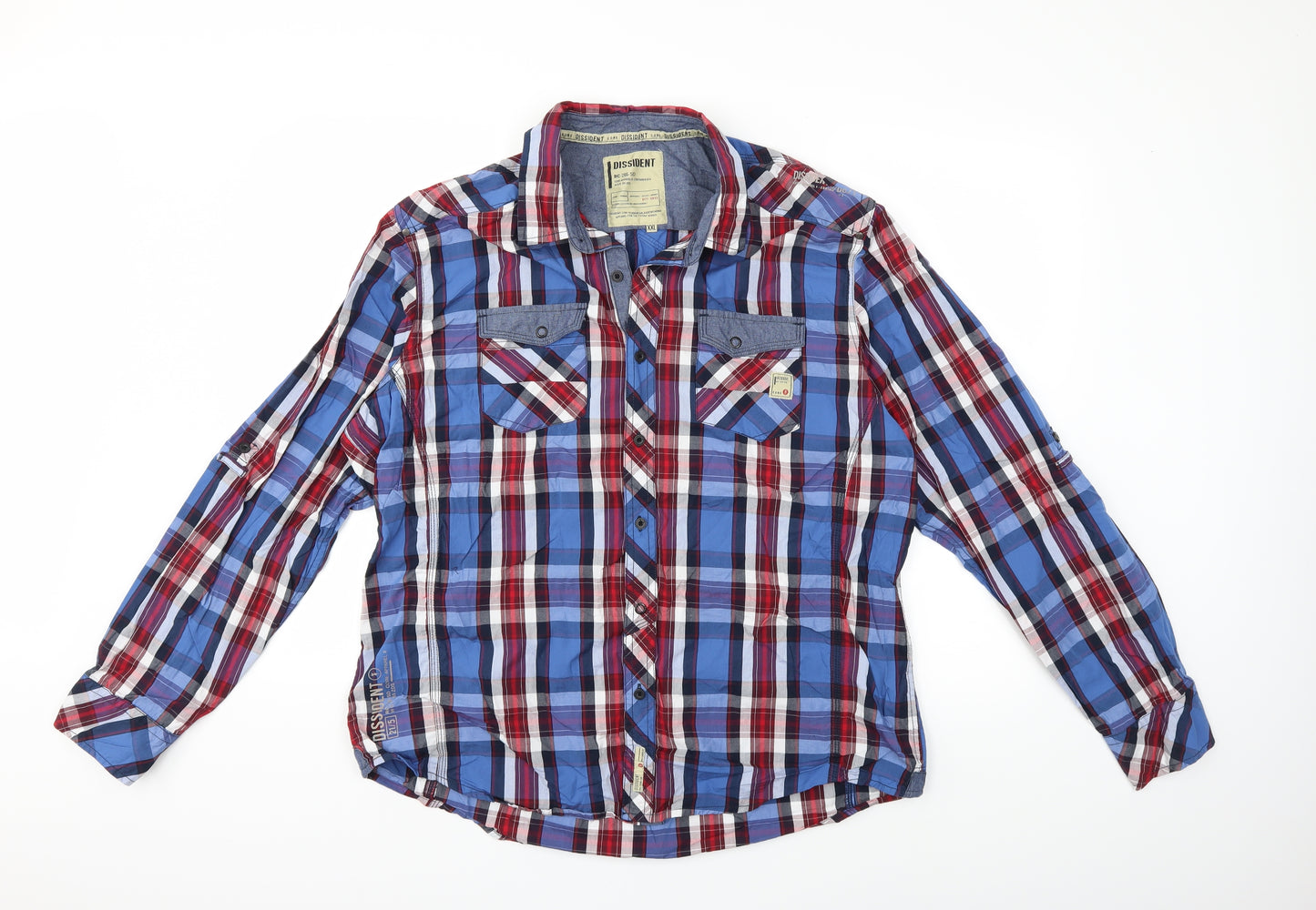 Dissident Mens Blue Check   Button-Up Size 2XL