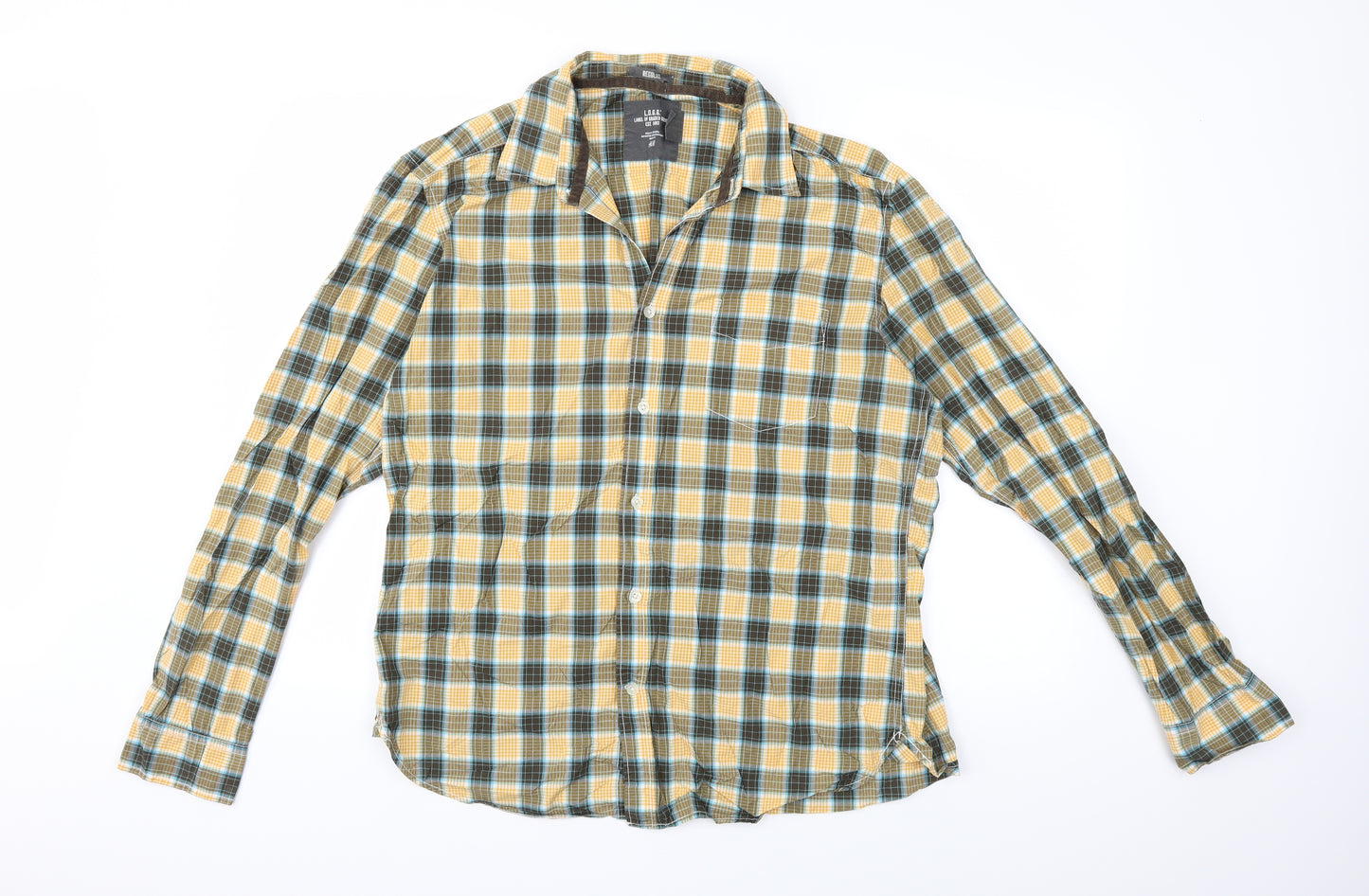 H&M Mens Yellow Check   Button-Up Size L