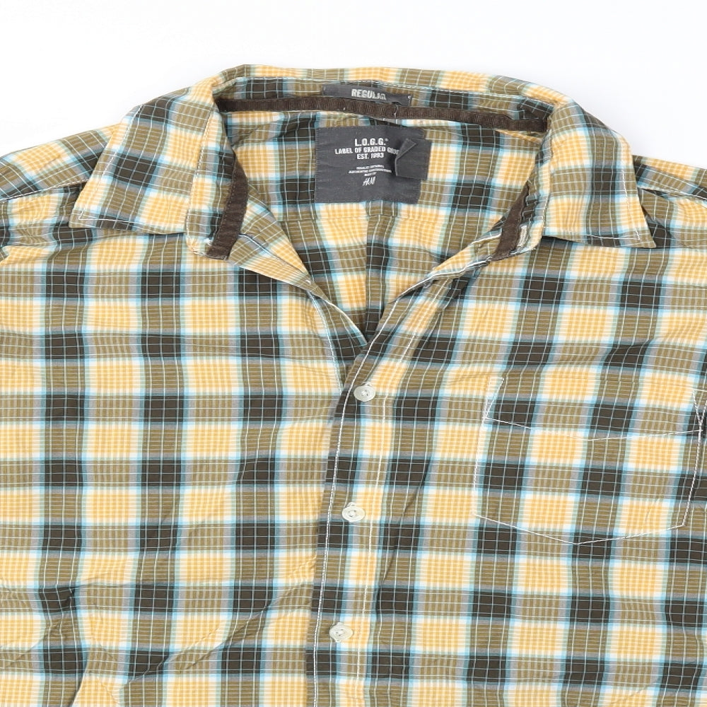 H&M Mens Yellow Check   Button-Up Size L