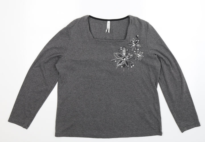 BM Womens Grey Floral Jersey Pullover Jumper Size M