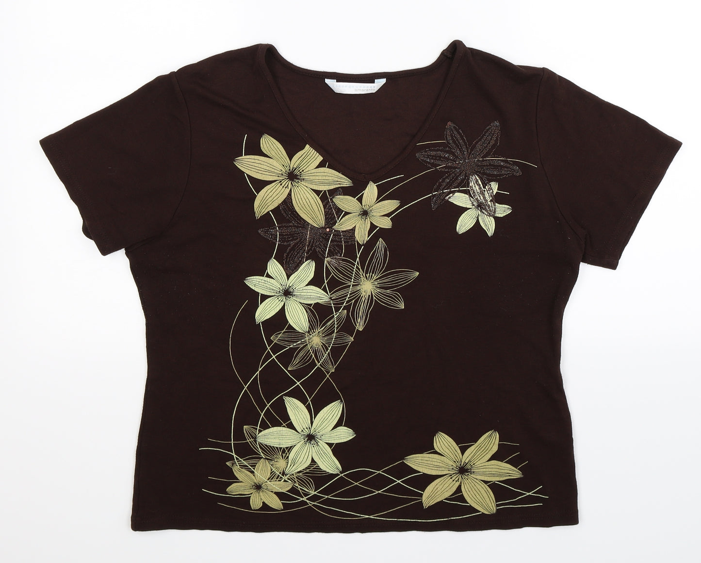 AMARANTO Womens Brown Floral  Basic T-Shirt Size 16