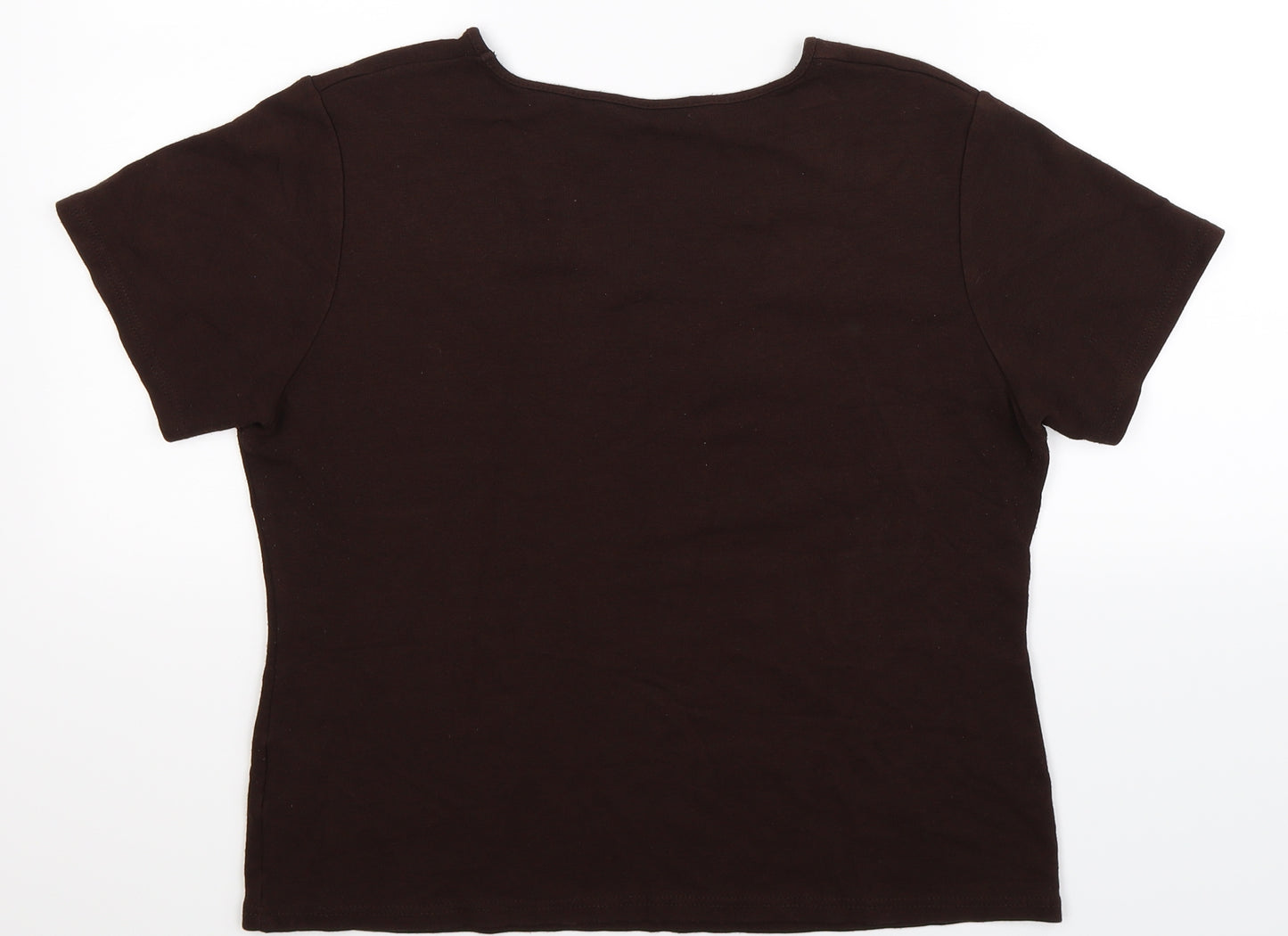 AMARANTO Womens Brown Floral  Basic T-Shirt Size 16