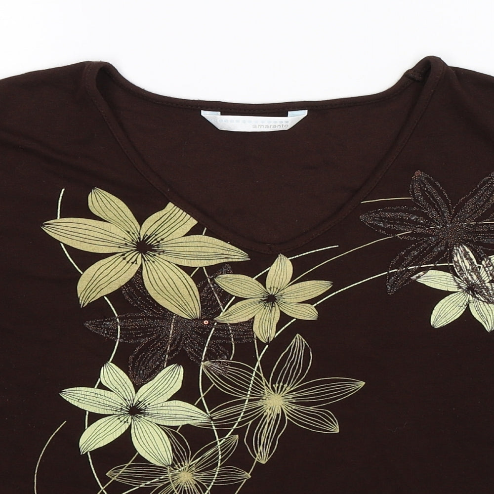 AMARANTO Womens Brown Floral  Basic T-Shirt Size 16