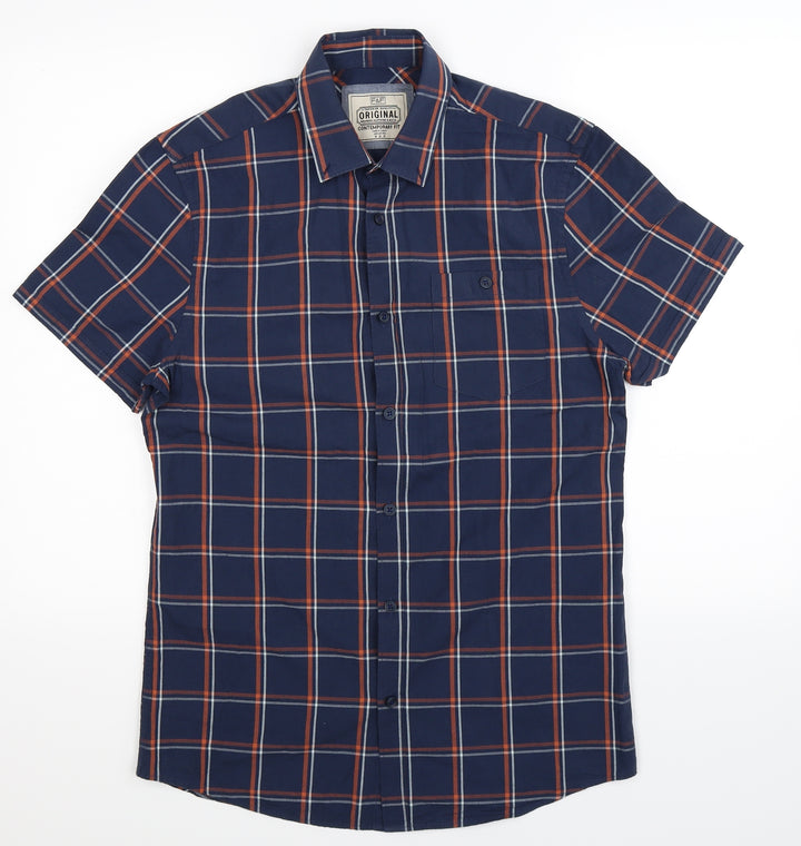 F&F Mens Blue Check Button-Up Size S